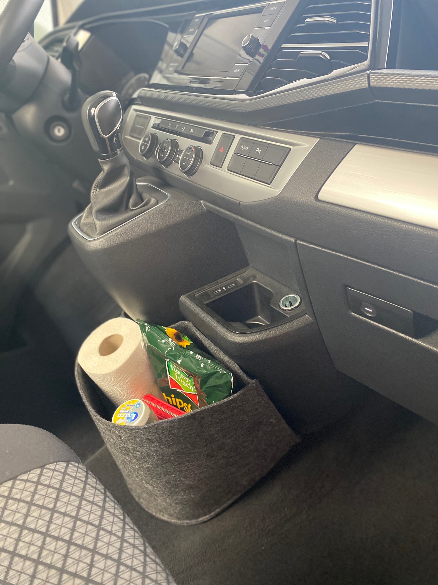 Vw T6.1 Bulli Cockpit Filztasche in Dunkel Grau für California Beach, Coast, Multivan >> Aufbewahrung für vieles "NEU"