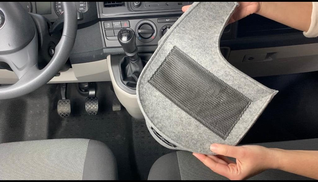 Vw T6 Bulli Cockpit Filztasche in Dunkelgrau für Transporter, Multivan, Caravelle >> Aufbewahrung für vieles "NEU"